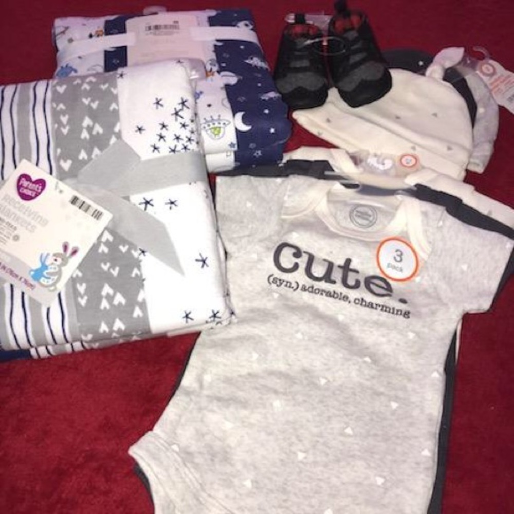 Infant onesies, hats , shoes, & Receiving Blankets